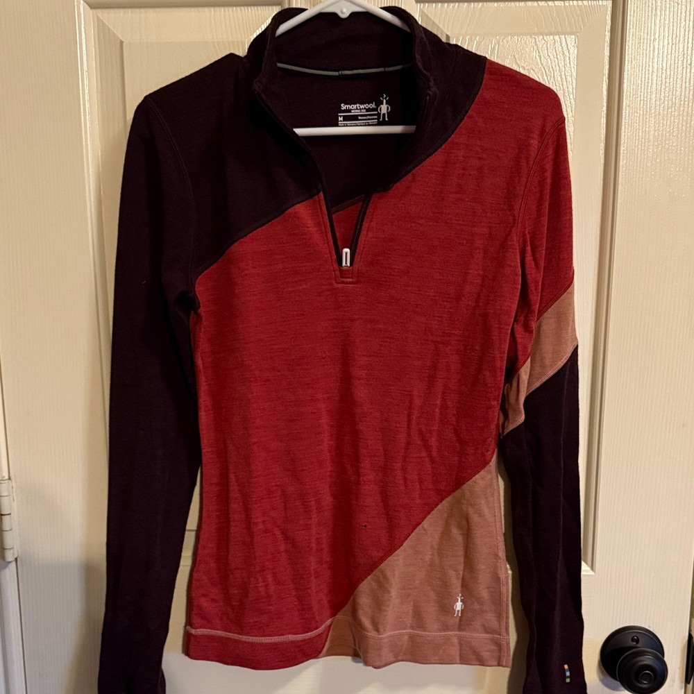 Smartwool Women's Long Sleeve Colorblock Top - Red and Brown